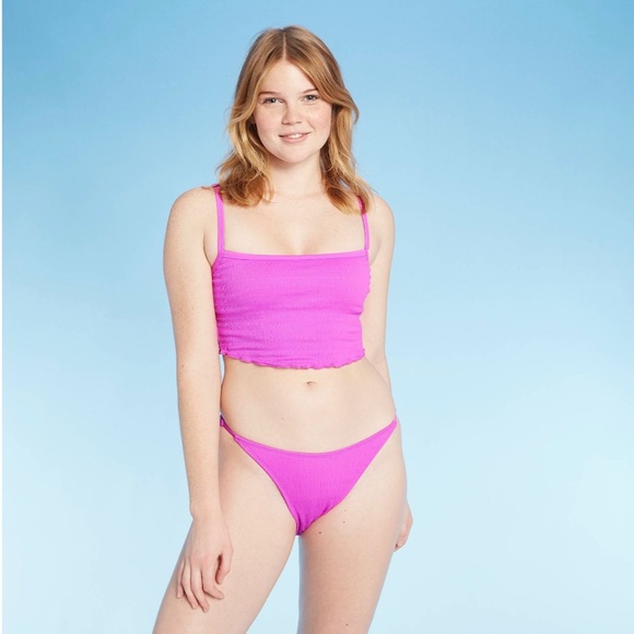 SOLD!!Juniors' Textured High Leg Scoop Bikini Bottom - - Picture 4 of 8